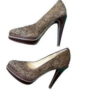 Cole Haan Brown Calf Hair spotted Chelsea Double Platform Pump Size 6.5B